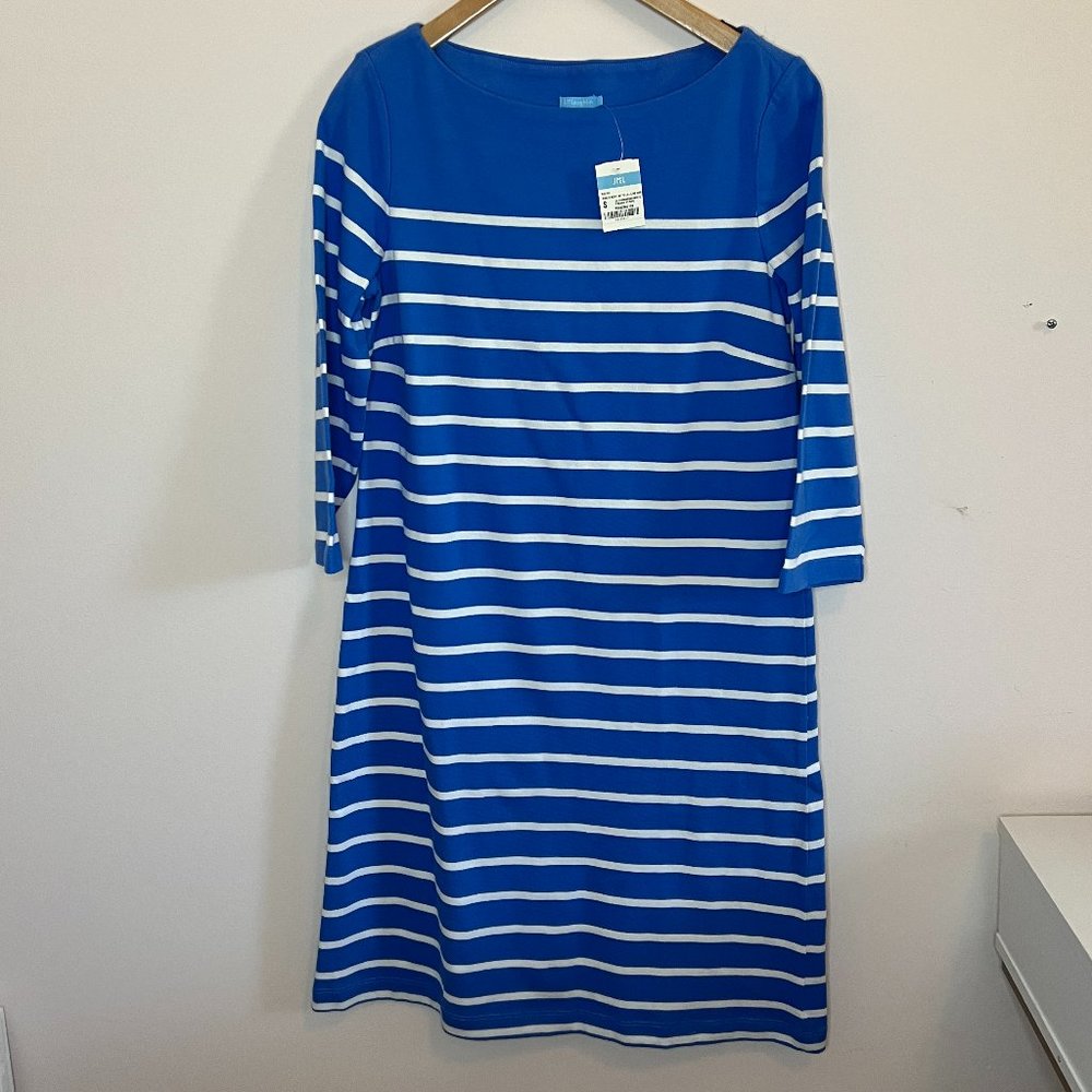 NWT J.McLaughlin Sylvie A-Line Boatneck Stripe Dress Size Small Blue & White 3/4